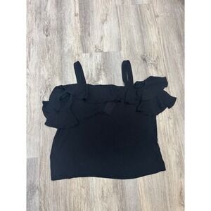 J. Crew‎ Black Off Shoulder Ruffle Cold Shoulder Top Size 10